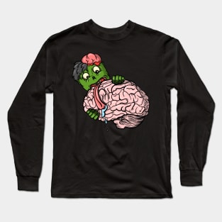 Zombie Eating Brains Funny Halloween Horror Scary Movie Lover Long Sleeve T-Shirt